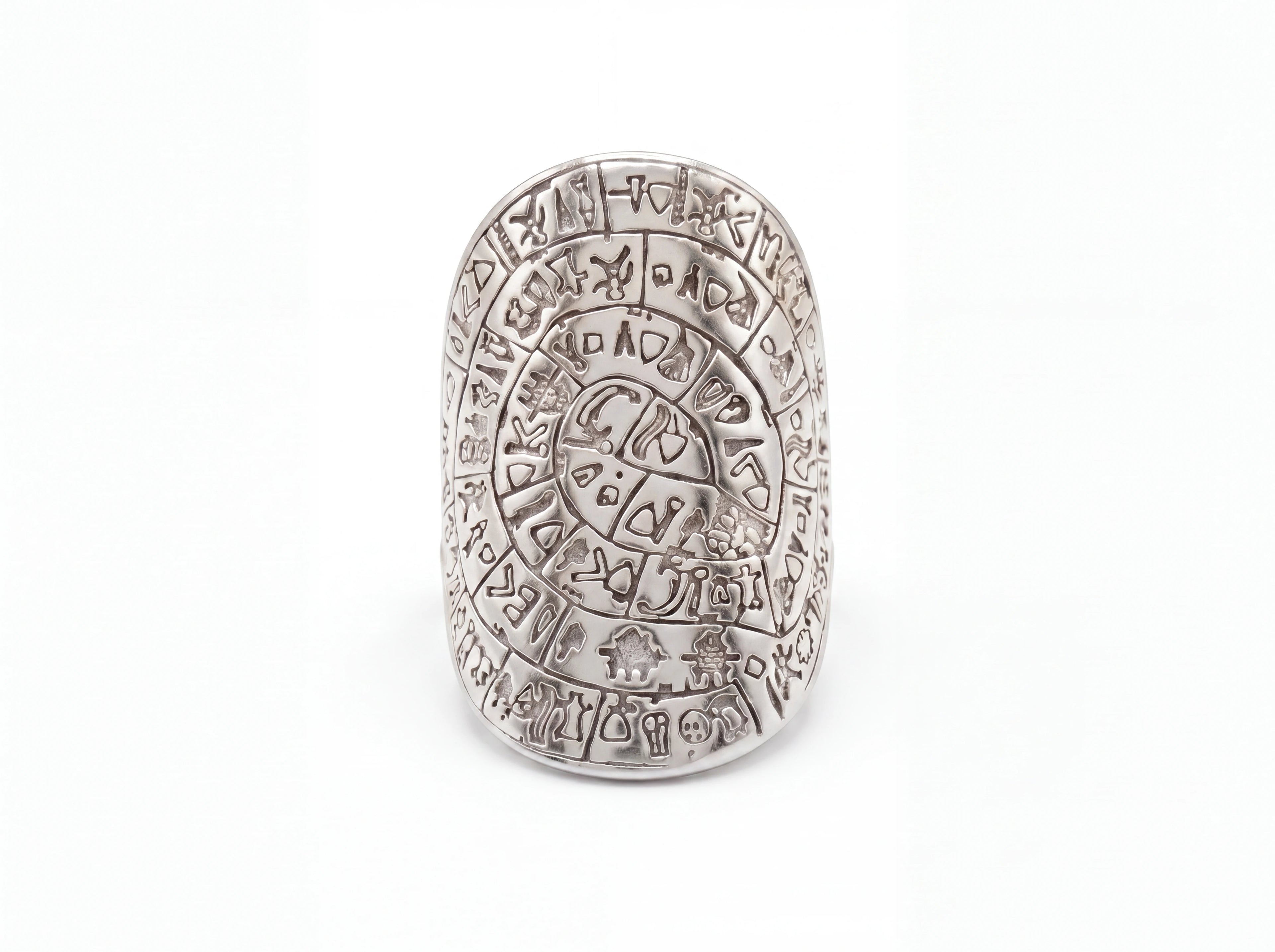 Phestos Disc Ring in rhodium-plated .925 sterling silver, shown face-on